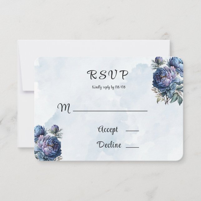 Cartões RSVP de Casamento de Peony Pintado com Mar (Frente)