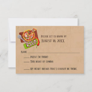 Cartões RSVP de Casamento de Pizza e Amor Divertid