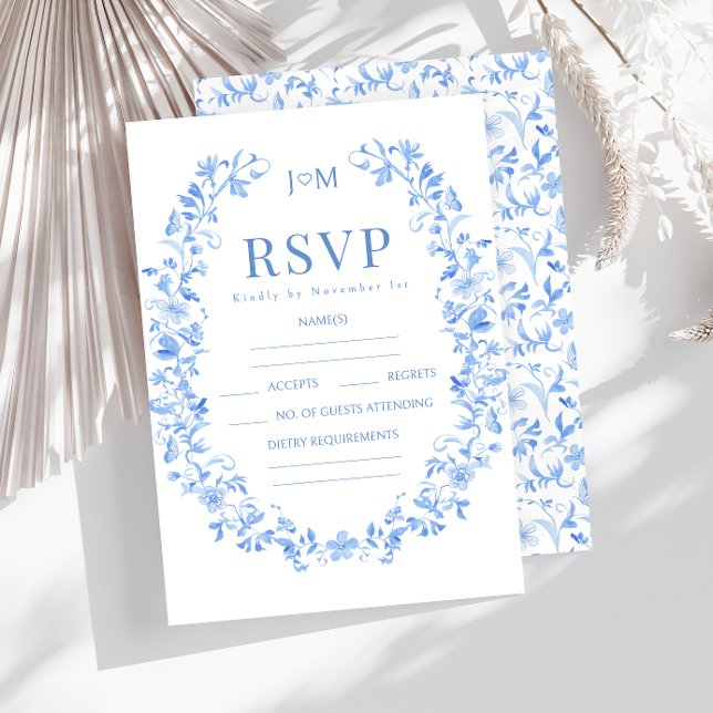 Cartões RSVP de Casamento de Porcelana Azul (Criador carregado)