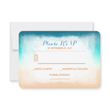 Cartões RSVP de casamento de praia azul