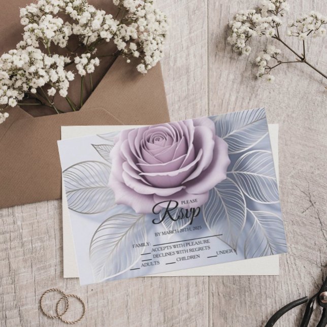Cartões RSVP de Casamento de Rosa Elegante (Criador carregado)