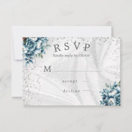 Cartões RSVP de Casamento de Rosas de Prata Azul D