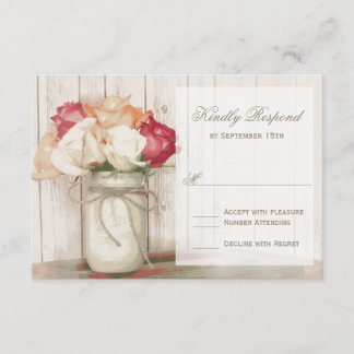 Cartões RSVP de Casamento de Rosas Mason Jar
