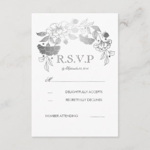 Cartões RSVP de Casamento de Silver e Brancos