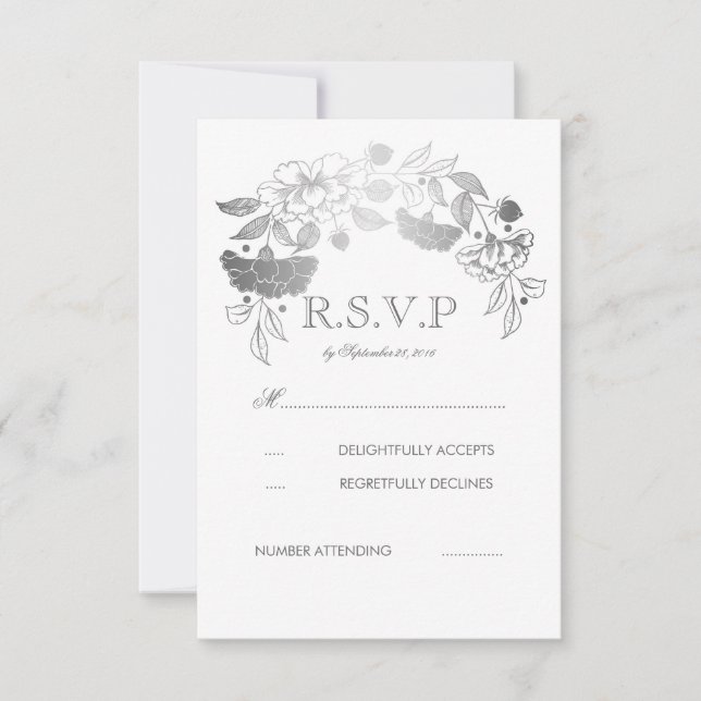 Cartões RSVP de Casamento de Silver e Brancos (Frente)