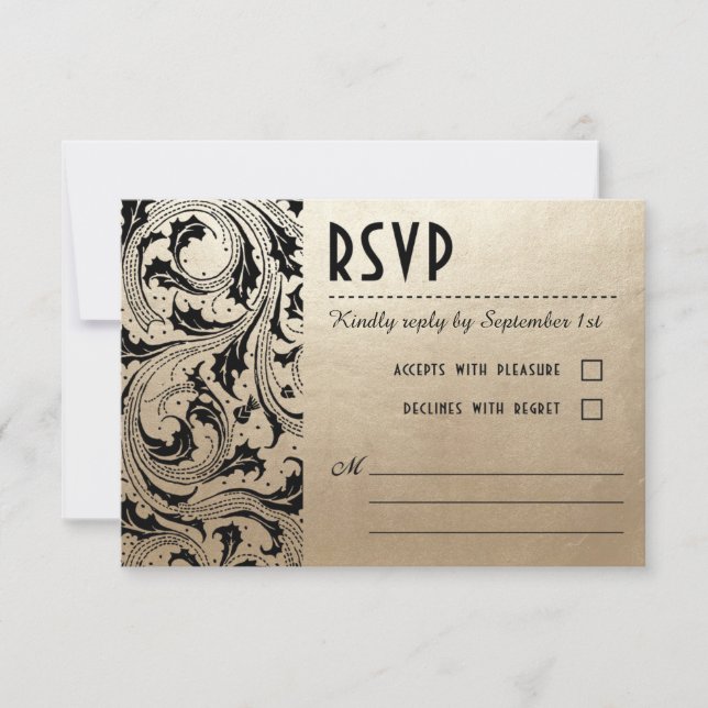 Cartões RSVP de Casamento de Sonho Nouveau - Doura (Frente)