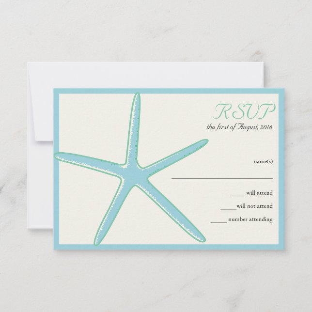 Cartões RSVP de Casamento de Starfish Aquamarine (Frente)