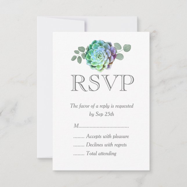 Cartões RSVP de Casamento de Suculentes Minimalist (Frente)