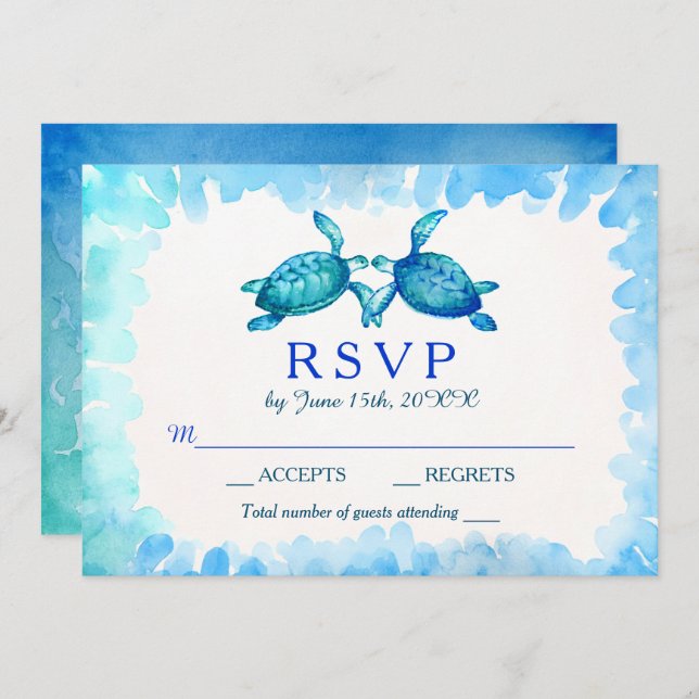 Cartões RSVP de Casamento de Tartaruga Marítima |  (Frente/Verso)