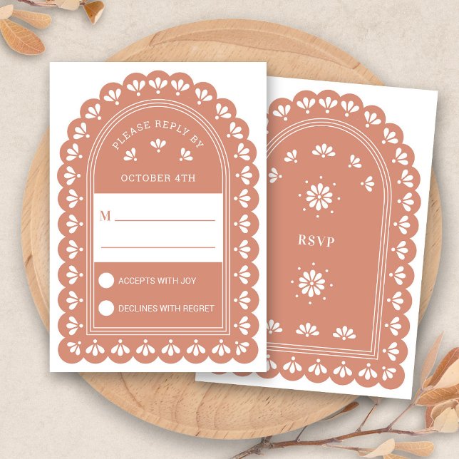 Cartões RSVP de Casamento de Terra Cotta Arch Autu (Terra Cotta Arch Autumn Wedding RSVP Card by Fiesta Valley Print)