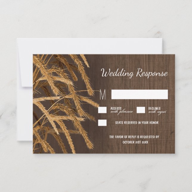 Cartões RSVP de Casamento de Trigo de Casca Rústic (Frente)
