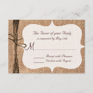 Cartões RSVP de Casamento de Vinho de Burlap na Rú