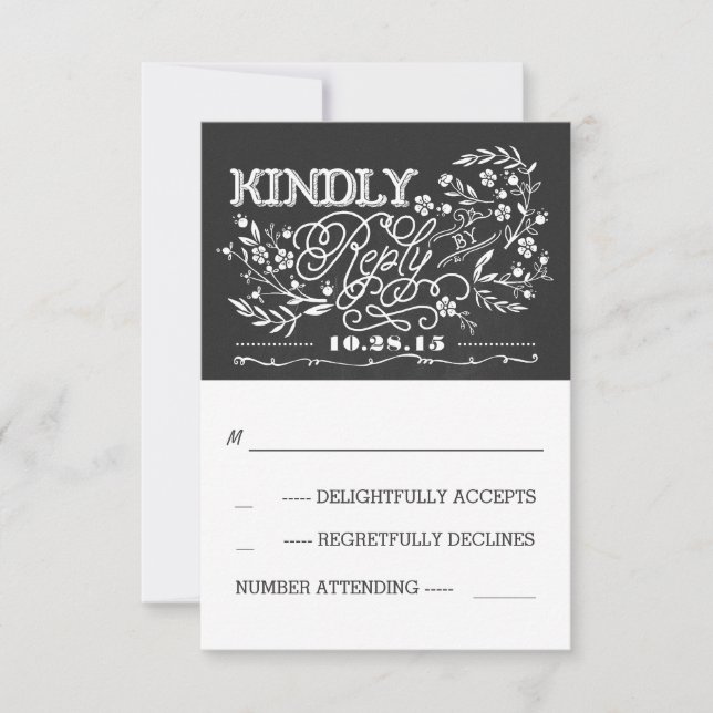 cartões RSVP de casamento do chalkboard (Frente)