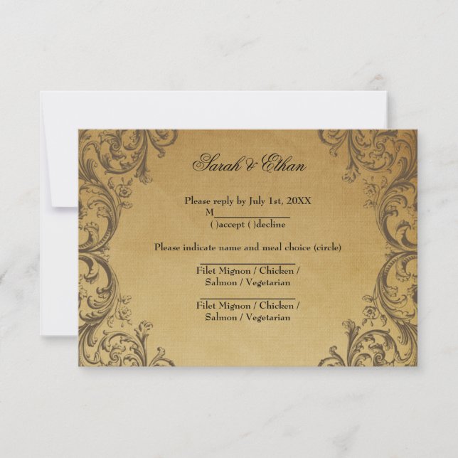 Cartões RSVP de Casamento Dourado Antiquado Barroc (Frente)