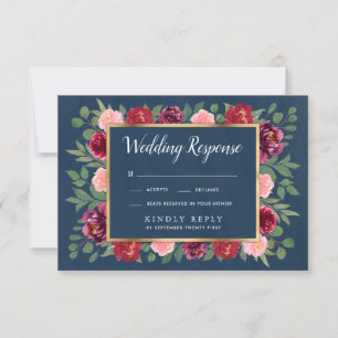 Cartões RSVP de Casamento Dourado de Borgonha Cor-