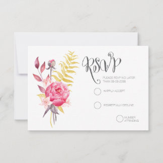 Cartões RSVP de Casamento Dourado de Peônias de Aq