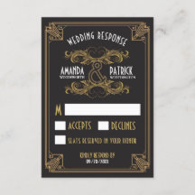 Cartões RSVP de Casamento Dourado e Preto da Art D