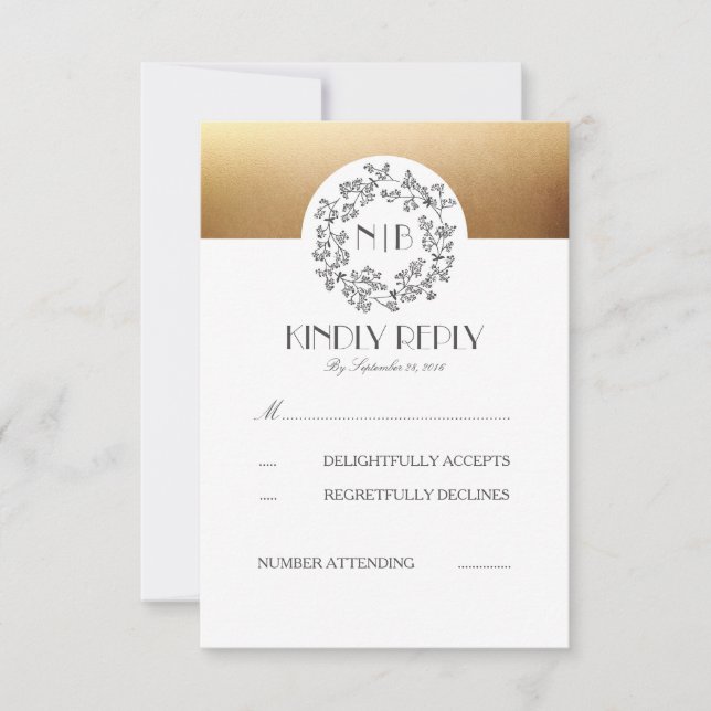 Cartões RSVP de Casamento Dourado Respiração da ci (Frente)
