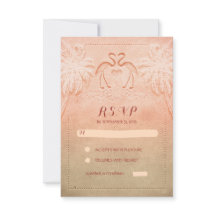 cartões RSVP de casamento flamingo à beira do mar