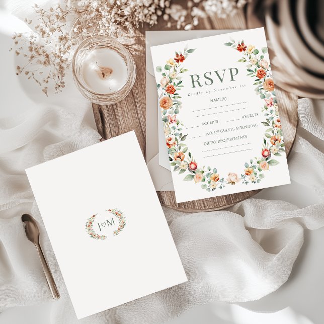 Cartões RSVP de casamento florais Orange terracott (Criador carregado)