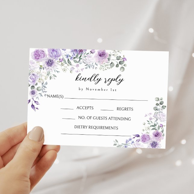 Cartões RSVP de Casamento Floral Boêmia Purple Lil (Criador carregado)