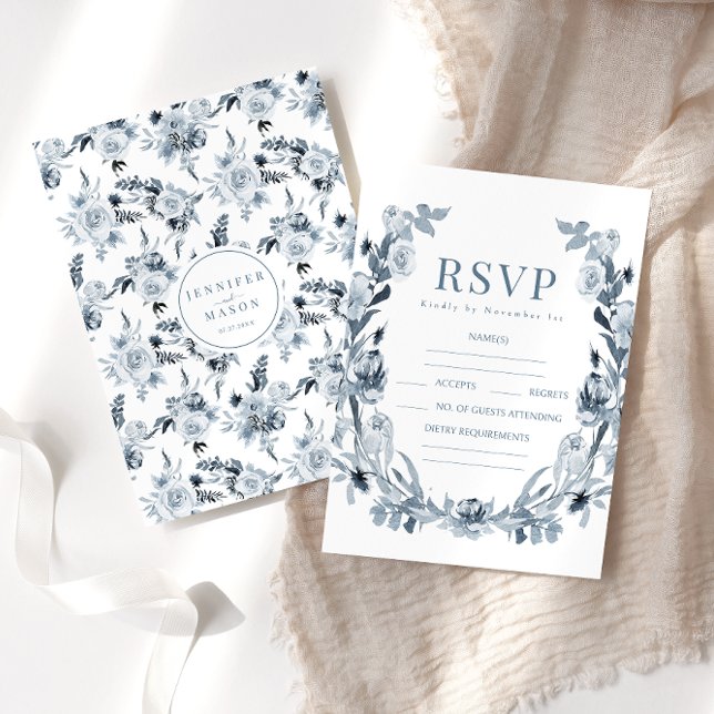 Cartões RSVP de Casamento Floral da Cinza Azul Boh (Criador carregado)