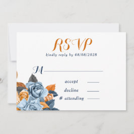 Cartões RSVP de Casamento Floral de Dusty Blue & R