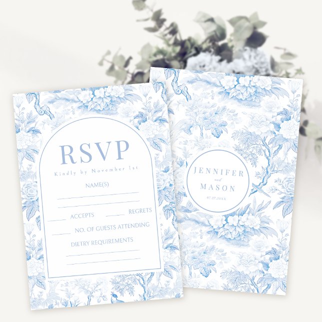 Cartões RSVP de casamento floral de porcelana azul (Criador carregado)