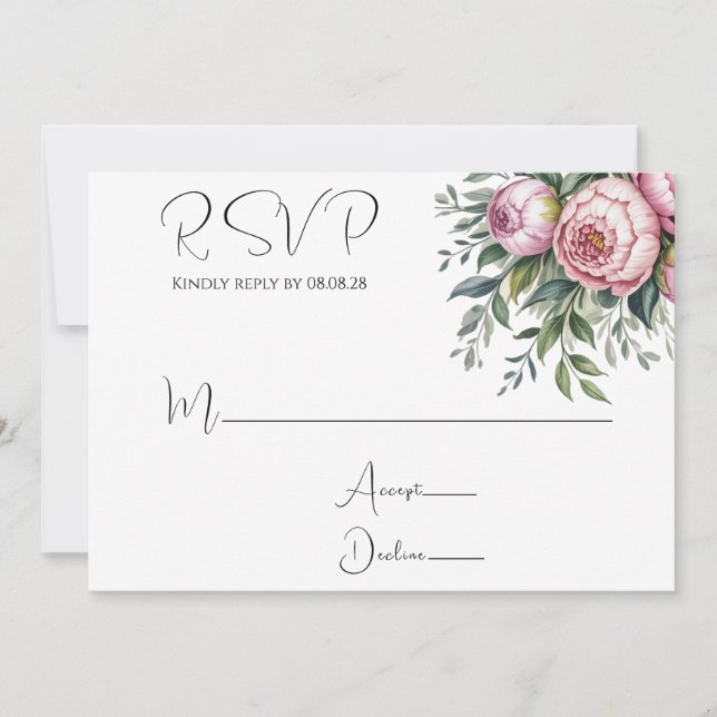 Cartões RSVP de Casamento Floral Elegante Peony (Frente)