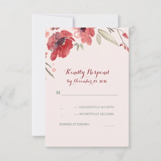 Cartões Rsvp De Casamento Floral Para Aquarelas Da (Frente)