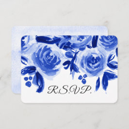 Cartões RSVP de Casamento Floral Real Blue Waterco