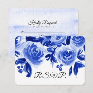 Cartões RSVP de Casamento Floral Real Blue Waterco