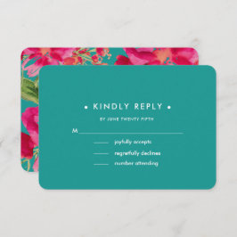 Cartões RSVP de Casamento Floral Turquoise Fuchsia