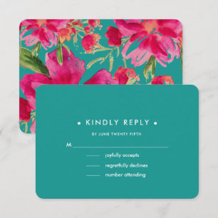 Cartões RSVP de Casamento Floral Turquoise Fuchsia