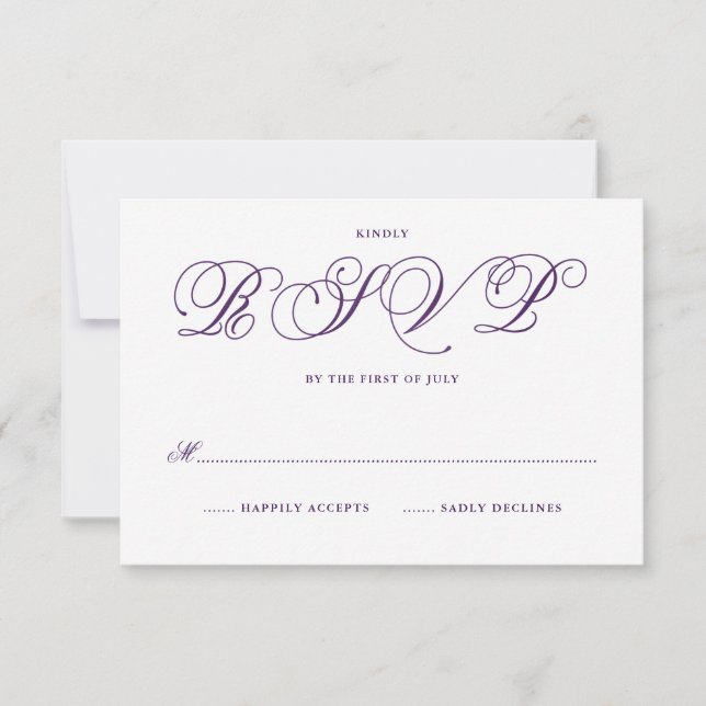 Cartões RSVP de Casamento Justo em Roxo Real (Frente)