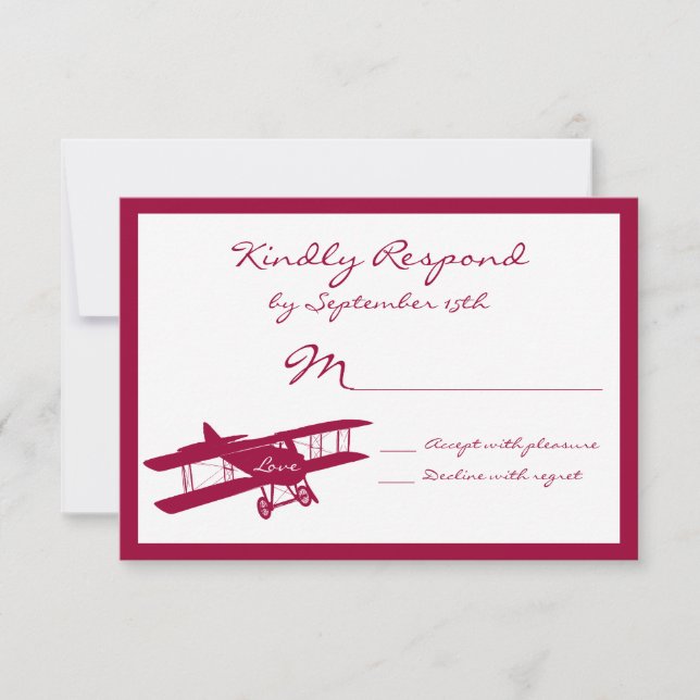 Cartões RSVP de Casamento Magenta da Biplane Aviat (Frente)