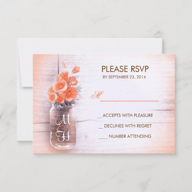 cartões RSVP de casamento Mason jar flores de pêss (Frente)