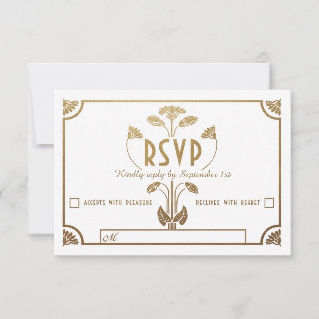 Cartões RSVP de Casamento Nouveau Egípcios (Dourad (Frente)