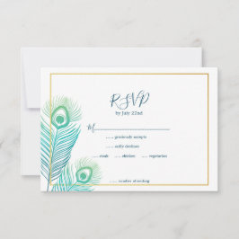 Cartões RSVP de Casamento Peacock Dourado Elegante