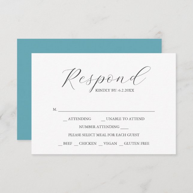 Cartões RSVP de Casamento Personalizado Azul Turqu (Frente/Verso)