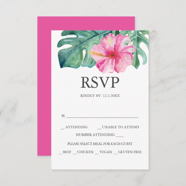 Cartões RSVP de Casamento Personalizado - Hibiscus (Frente/Verso)