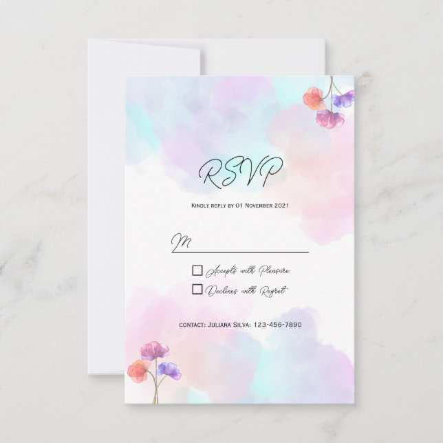 Cartões RSVP de Casamento Pink e Azul Pastel (Frente)