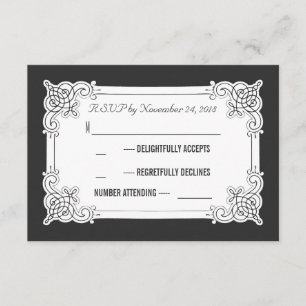 Cartões RSVP de casamento preto e branco