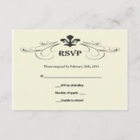 Cartões RSVP de Casamento Preto e Branco Fleur de