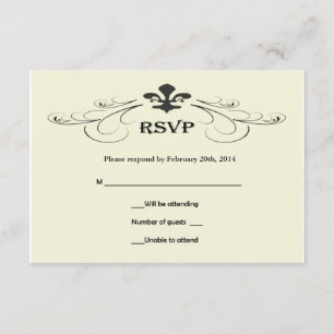 Cartões RSVP de Casamento Preto e Branco Fleur de