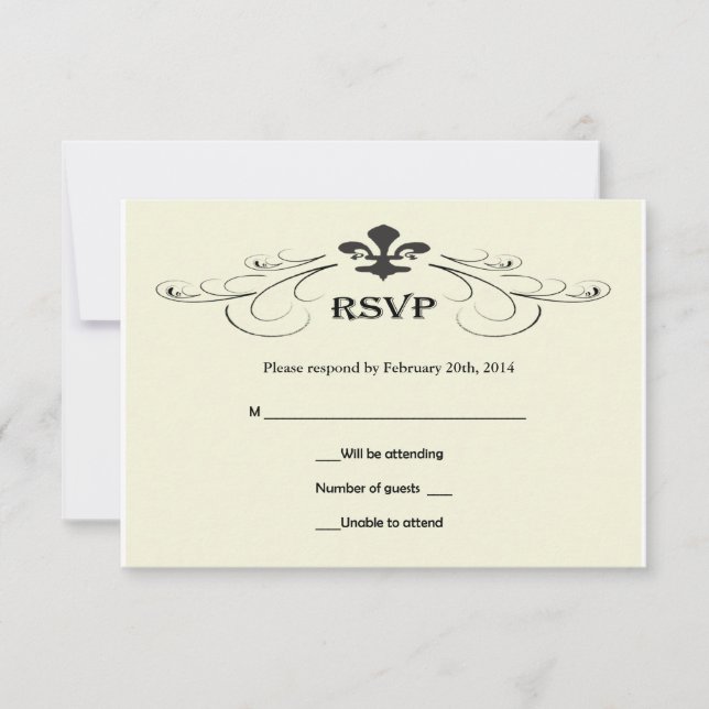 Cartões RSVP de Casamento Preto e Branco Fleur de  (Frente)