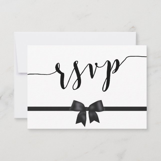 Cartões RSVP De Casamento Preto E Branco Personali (Frente)