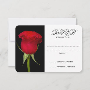 Cartões RSVP de Casamento Preto e Branco rosa verm