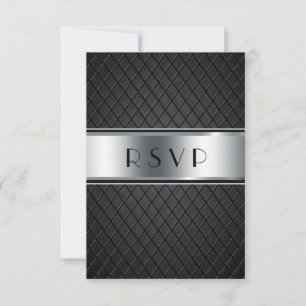 Cartões RSVP de Casamento, Preto Elegante e Prata