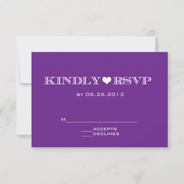 Cartões RSVP de Casamento Roxo-Coração Bonito (Frente)